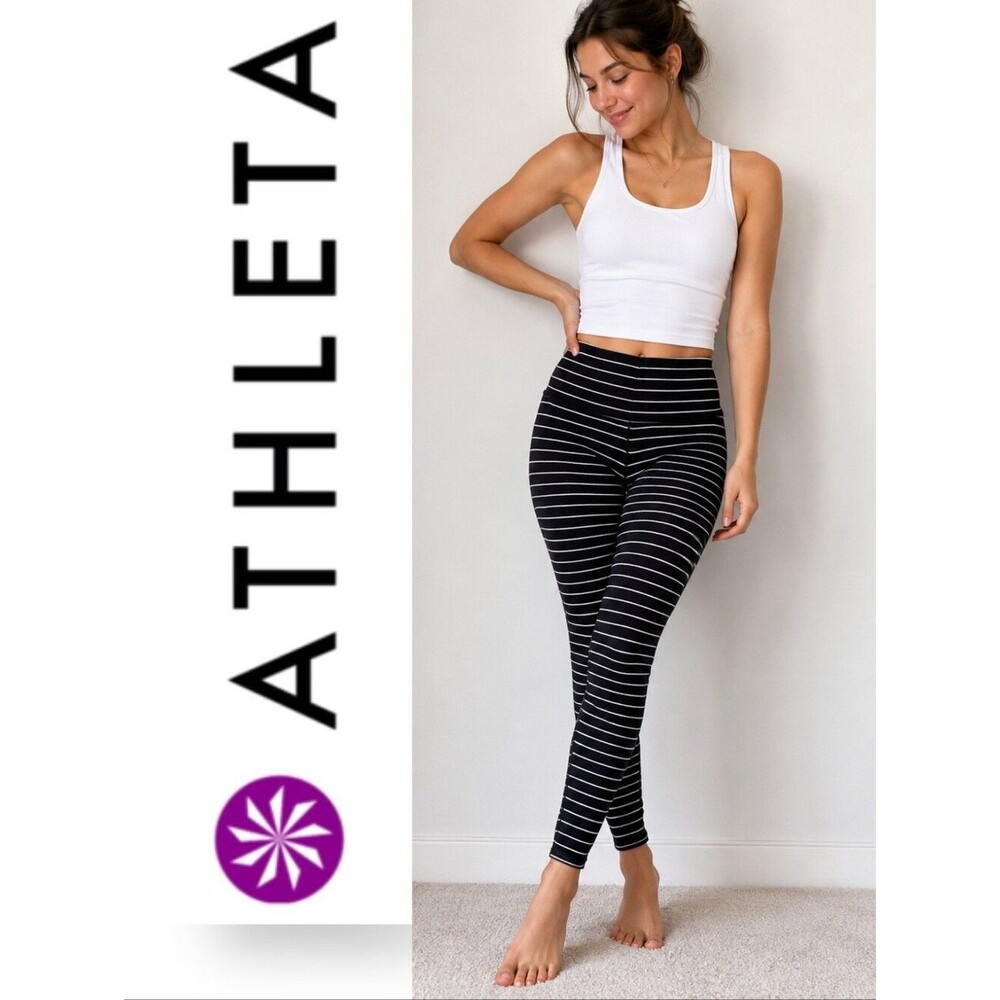 Athleta Black White Stripe High Rise Yoga Leggings XS